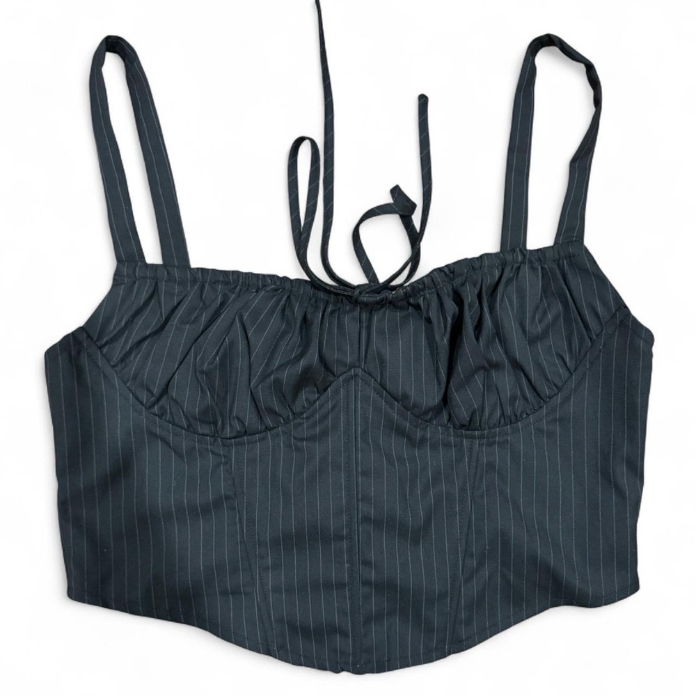 Missguided + Black Pinstripe Bustier Bra